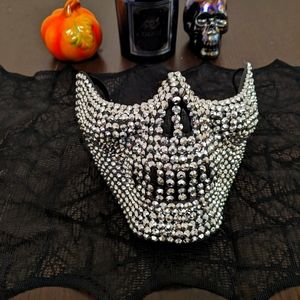 Rhinestoned Halloween skeleton mask perfect for raving, concerts, or Halloween
